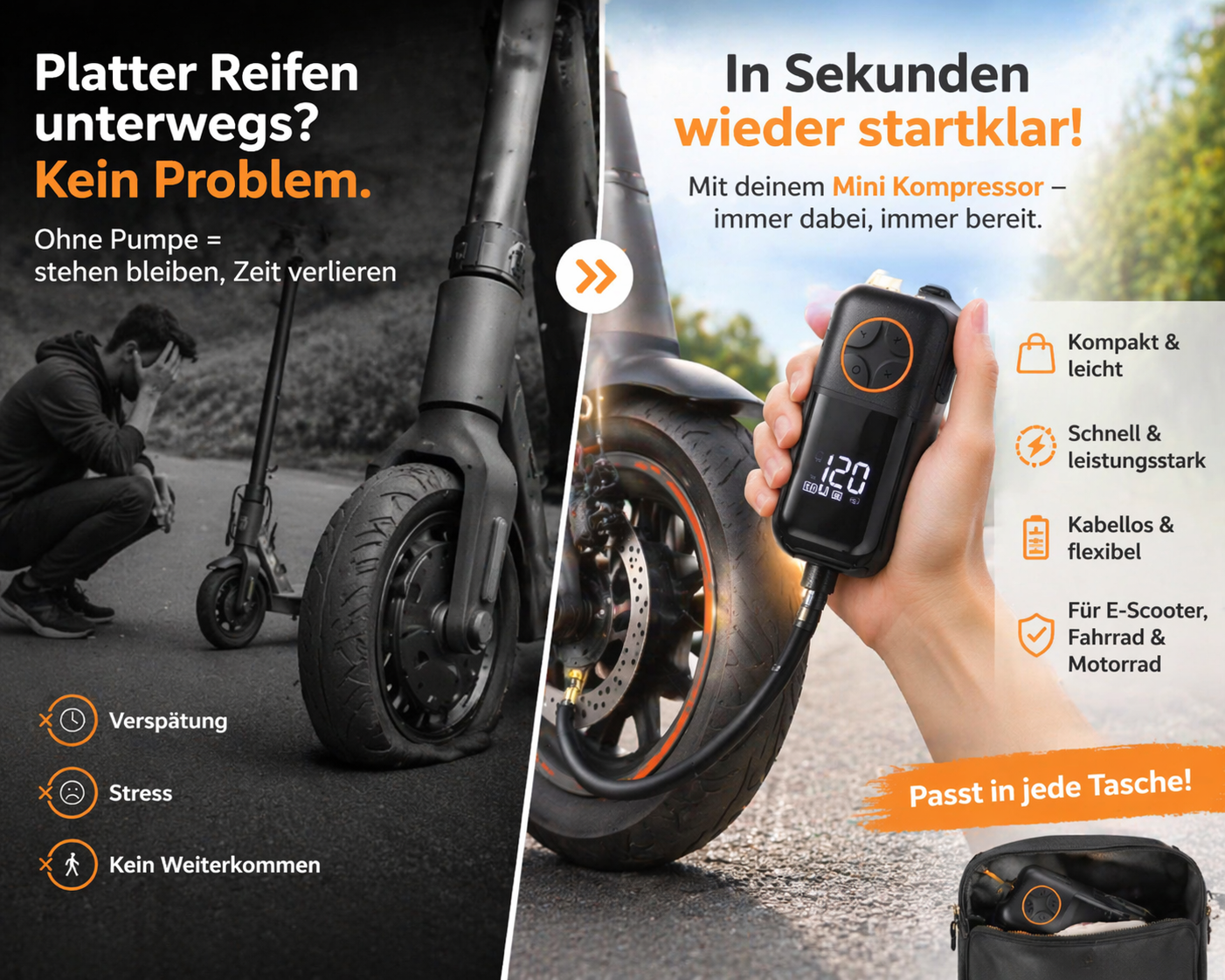 Yourscooter Mini Kompressor, 10 Bar für E-Scooter und Motorrad